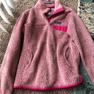 Patagonia fuzzy pink pullover snap tee size M